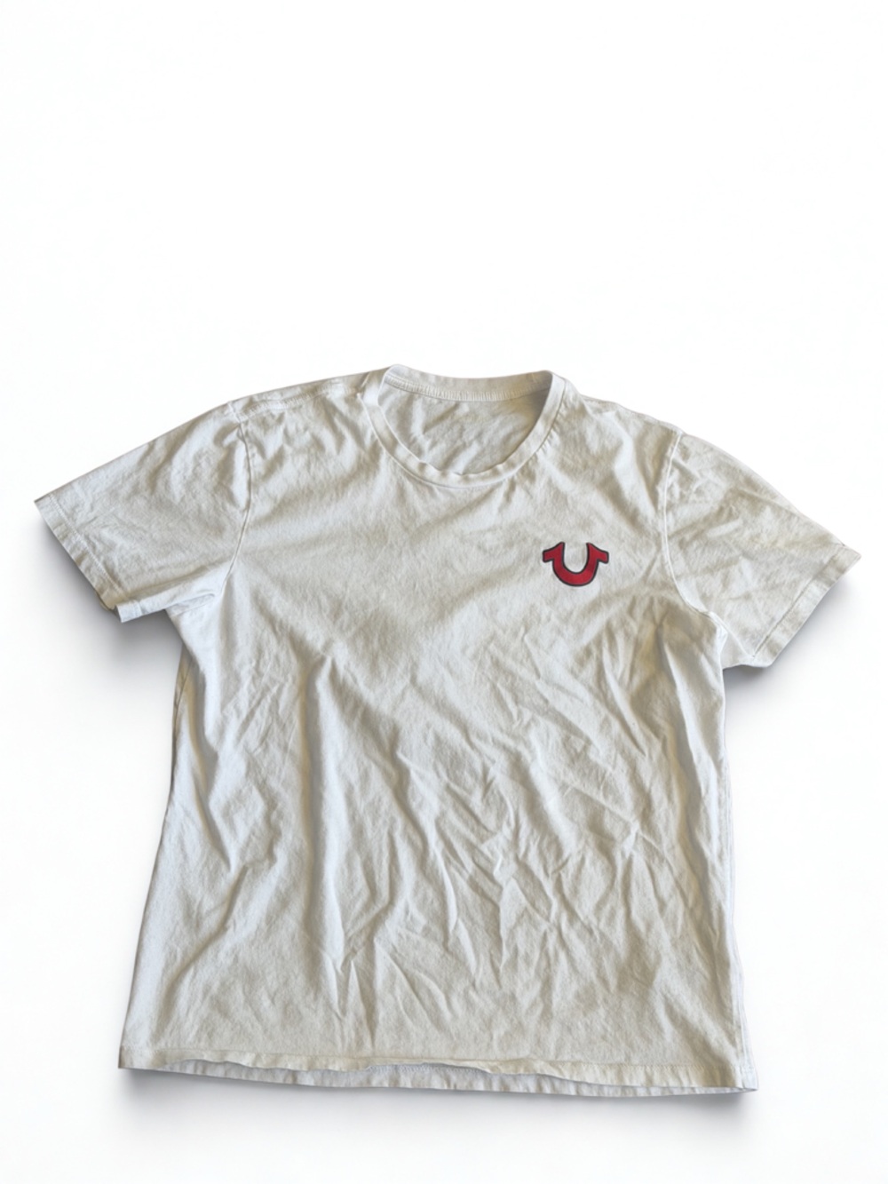 Men's White Crewneck T-Shirt with Red Logo